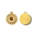 Vintage golden Edelstahl runder Anhänger DIY-Charm mit Strasssteinen und braunem Stein. - Gold Braun Böser Blick Scheibe Stil (TP2650-02brown)