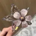 Akryl Stern Haarklammer mit rosa Blume und Bronzeperle für Damen elegante tägliche Haarsuche - Rosa Blumen-Stil