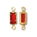 Gold-toned rectangular red gemstone double-loop connectors for DIY jewelry making. - Rectangle Double Loop (TP2816) / Red