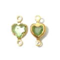 Gold heart green gemstone double loop connector charm for DIY jewelry making - Heart Double Loop (TP2817) / Light Green