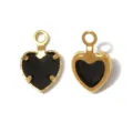 Gold black heart pendant charm, stainless steel edge DIY jewelry accessory for necklace parts. - Heart Single Loop (TP2818) / Black