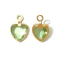 Green heart gemstone pendant stainless steel bezel gold DIY jewelry accessory charm 2pcs - Heart Single Loop (TP2818) / Light Green