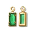 French vintage green gemstone stainless steel bezel geometric pendant for DIY jewelry making. - Rectangle Single Loop (TP2820) / Green