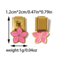 Italian charm bracelet link with pink enamel flower pendant, stainless steel DIY jewelry accessory. - Pink Enamel Flower Style (TP2859-02)