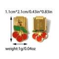 Stainless steel Italian charm link featuring cherry pendant for DIY modular bracelet 1.1x2.1cm - Red Cherry Pendant Style (TP2862-02)
