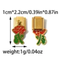 Stainless steel Italian charm link DIY bracelet pendant with red rose enamel design 1x2.2cm - Rose Pendant Style (TP2865-02)