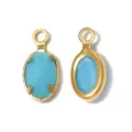 French vintage style oval blue gemstone stainless steel DIY jewelry pendant charm accessory. - Oval Single Loop (TP2822) / Blue