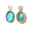 Oval Blue Gemstone Gold Stainless Steel Edging DIY Pendant Fashion Jewelry Accessory - Oval Single Loop (TP2822) / Light Blue