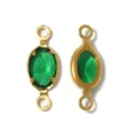 Gold-plated oval double loop connector with green gemstone for DIY jewelry making accessories. - Oval Double Loop (TP2823) / Green