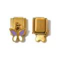 Stainless steel Italian modular charm link with cute purple and white enamel butterfly pendant. - Purple and White Butterfly Style (TP2874-02)