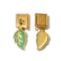 Stainless steel Italian charm link with green enamel leaf pendant for DIY bracelet jewelry accessory - Green Leaf Pendant Style (TP2875-02)
