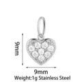 Colgante de corazón de acero inoxidable y circonita cúbica para joyería DIY, 9mm, 1g. - Corazón (PJ0213-01) / Plateado