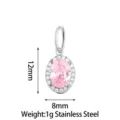 Stainless Steel Pink Zircon Oval Pendant DIY Jewelry Accessory Charm 12x8mm Lightweight - Large Oval (PJ0246-01) / 12x8mm / Pink