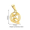 Dettaglio ciondolo lettera acciaio inox dorato, zircone, vista ravvicinata 15x11mm. - Stile Lettera Q (PJ0163-02*Q) / Oro