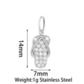 Colgante de chancla de acero inoxidable con circonitas para accesorios de joyería DIY - Chancla Izquierda (PJ0215-01) / Plateado