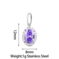 Stainless steel purple zircon oval pendant fashion jewelry necklace accessory minimalist - Large Oval (PJ0246-01) / 12x8mm / Purple