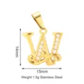 Ciondolo lettera W in acciaio inossidabile dorato con zirconi brillanti e onde 14x15mm - Stile Lettera W (PJ0169-02*W)