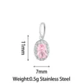 Stainless steel oval pink zircon crystal halo pendant charm accessory for DIY jewelry making. - Small Oval (PJ0247-01) / 11x7mm / Pink