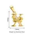 Ciondolo lettera in acciaio inossidabile dorato con zircone e design a onde per gioielli fai da te. - Stile Lettera X (PJ0170-02*X)