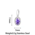 Stainless steel purple zirconia pendant charm, elegant oval crystal jewelry accessory for DIY. - Small Oval (PJ0247-01) / 11x7mm / Purple