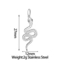 Stainless steel snake pendant with cz crystal, size 27x12mm, lightweight 2g jewelry DIY. - Black and White (PJ0238-01)
