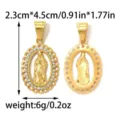 Stainless steel rhinestone Virgin Mary pendant gold color fashion jewelry accessory - 2.3cmx4.5cm