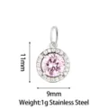 Stainless Steel Pink Zirconia Round Halo Pendant 11x9mm 1g Minimalist Jewelry Accessory - Large Round Pendant (PJ0242-01) / Pink