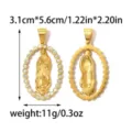 Pendente Vergine Maria in acciaio inossidabile strass, design ovale elegante, dorato. - Stile Vergine Maria (TP2746-02) / 3.1cmx5.6cm