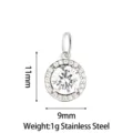Stainless steel cubic zirconia round pendant DIY charm jewelry accessory size 9x11mm. - Large Round Pendant (PJ0242-01) / White