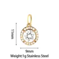Gold stainless steel round pendant with sparkling white cubic zirconia stones, size 11x9mm. - Large Round Pendant (PJ0242-02) / White
