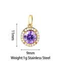 Stainless steel purple zircon round pendant, 11x9mm dainty charm for DIY jewelry making accessories. - Large Round Pendant (PJ0242-02) / Purple