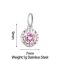 Stainless steel pink cubic zirconia halo pendant charm 9x7mm minimalist jewelry accessory - Small Round Pendant (PJ0233-01) / Pink