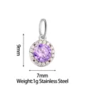 Stainless steel purple cubic zirconia round halo pendant charm jewelry accessory 9x7mm 1g. - Small Round Pendant (PJ0233-01) / Purple