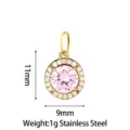 Stainless steel round pink zircon pendant necklace charm with crystal halo for DIY jewelry making. - Round Rhinestone Pendant (PJ0242-02) / L / Pink