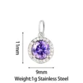Stainless steel purple zircon pendant round charm jewelry accessory 11x9mm lightweight 1g - Round Rhinestone Pendant (PJ0242-01) / L / Purple