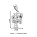 Pendente con lettera in acciaio inossidabile e zircone per gioielli DIY, formato 14x9mm. - Stile Lettera F (PJ0152-01*F) Solo Ciondolo (Senza Catena)