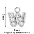 Ciondolo lettera W in acciaio inossidabile con cristalli brillanti, misura 7mm per gioielli fai da te. - Oro - Lettera W (PJ0352-01*W)