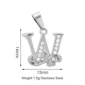 Pendente con Lettera W in Acciaio Inossidabile Zircone Onda Charm Accessorio Gioiello - Stile Lettera W (PJ0169-01*W)