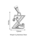 Pendente con lettera Z in acciaio inossidabile e zircone, 14x12mm, accessorio per gioielli. - Stile Lettera Z (PJ0172-01*Z)