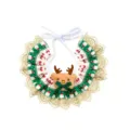 Christmas pet bib with cute plush reindeer, gold lace trim, and festive red-green printed fabric. - Style 1 / One Size