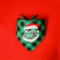 Grün-schwarzes kariertes Haustier-Bandana mit Weihnachtsmann-Druck, weicher Polyester-Hundeschal. - Grüne Buchstabenmütze