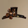 Grande molletta per capelli tartarugata con fiore accessorio elegante in acetato per donna - Stile Fiore Etichetta d'Oro / Grande (circa 13 cm) / blu-marrone