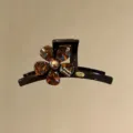Grande molletta per capelli marrone con fiore tartarugato, elegante accessorio donna. - Stile Fiore Etichetta d'Oro / Medio (circa 11cm) / blu-marrone