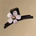 Grande molletta per capelli marrone con fiore marmorizzato rosa elegante accessorio - Stile Fiore Etichetta d'Oro / Medio (circa 11cm) / Rosa