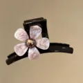Elegante molletta per capelli grande con fiore in acrilico rosa e perla per acconciature. - Stile Fiore Etichetta d'Oro / Piccolo (circa 8cm) / Rosa