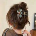 Grande molletta per capelli a fiore da donna, artiglio con texture madreperla per acconciature. - Stile Fiore Placcato Oro / Piccolo (circa 8cm) / Colore conchiglia cangiante