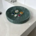 Natural marble round soap dish bathroom washbasin tray for home decor and daily washing use - 10x1.7cm / Indian Green Round