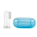 Kit brosse à dents de doigt en silicone pour animaux avec boîtier de rangement transparent. - Bleu avec boîte