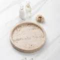 Natural travertine round stone tray for home decor, tabletop storage and luxury bathroom organizer. - Round / 25x1.8cm