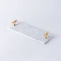 Bandeja de tocador de mármol blanco con asas doradas, bandeja cosmética decorativa de lujo. - Bandeja pequeña blanco Carrara con asa de lujo